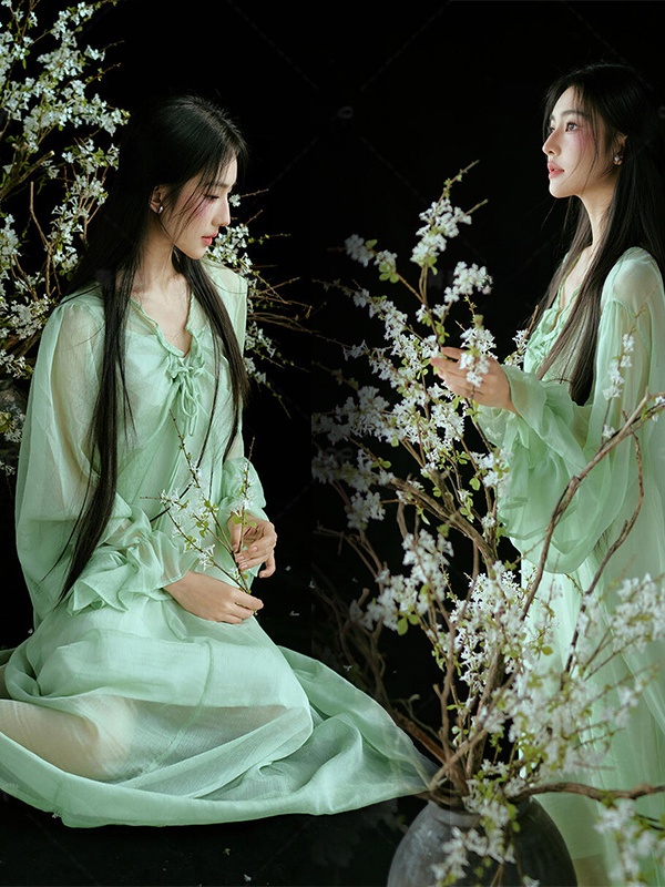 Ethnic Fashion Studio - Зеленое платье в китайском стиле: традиционное,