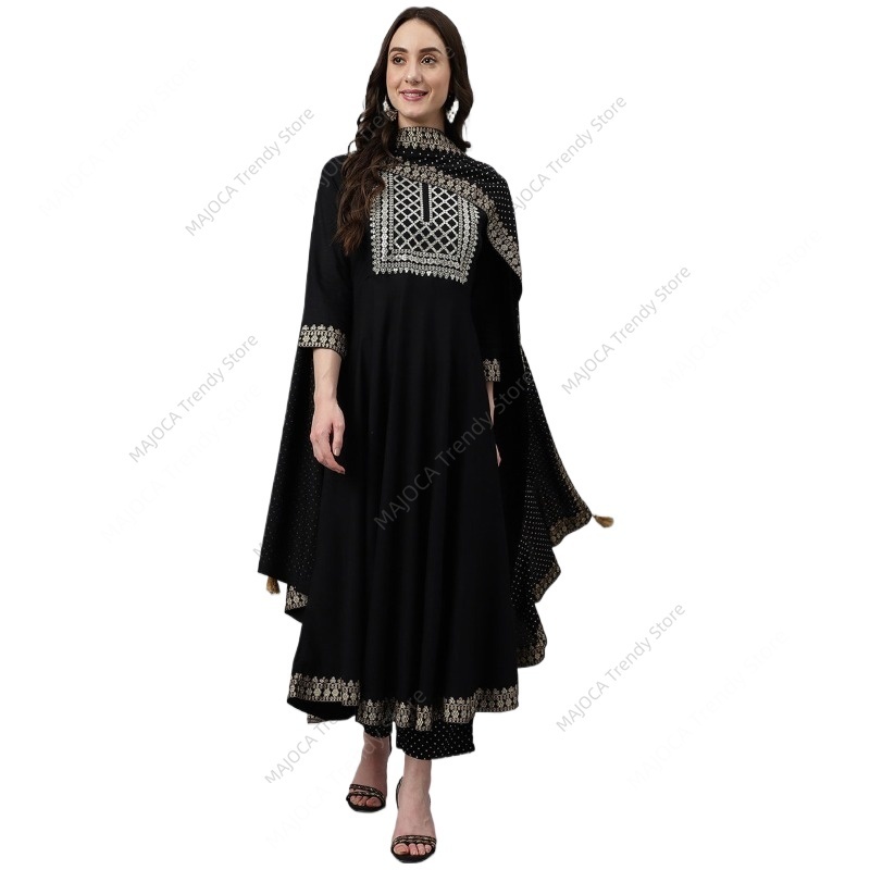 Salwar Kameez Set - Индийский/Пакистанский женский комплект из черного вискозного