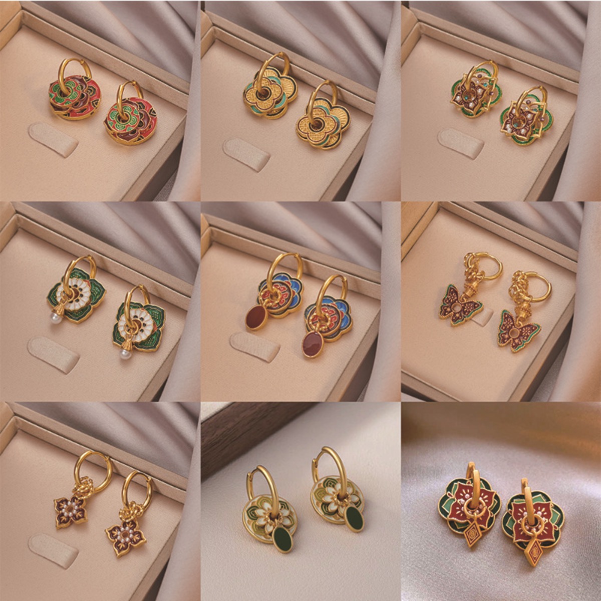 Ethnic Fashion Way - Этнические китайские красочные эмалированные серьги для